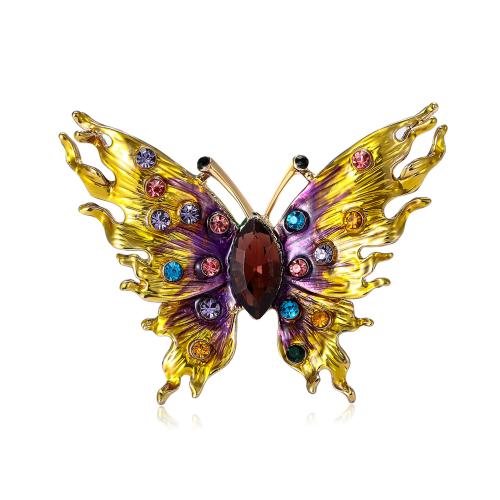 Zinc Alloy Brocher, Butterfly, for kvinde & med rhinestone, flere farver til valg, 52x70mm, Solgt af PC