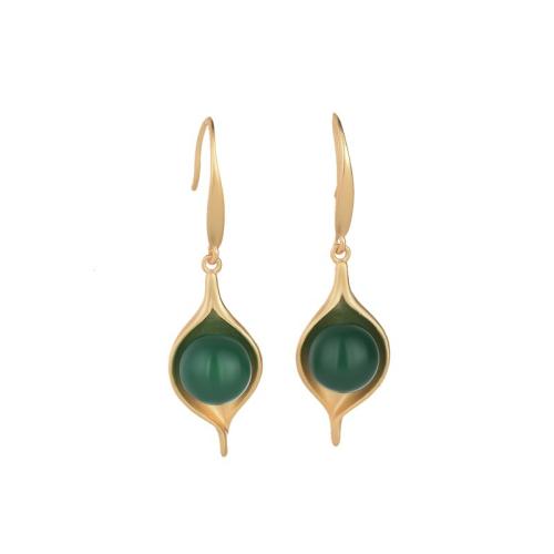 Brass Drop Earring with Jade fashion jewelry & for woman 38mm Sold By Pair