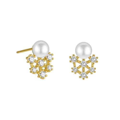 Cubic Zirconia micro pavimenta Sterling Silver Earring, 925 sterline d'argento, with Shell Pearl, gioielli di moda & Micro spianare cubic zirconia & per la donna, nessuno, 8.50mm, Venduto da coppia