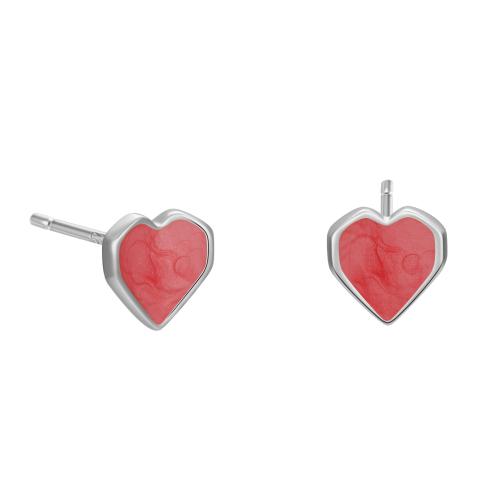 925 Sterling Silver Stud Earrings Heart fashion jewelry & for woman & enamel 7mm Sold By Pair