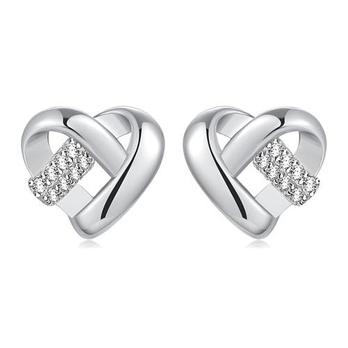 Cubic Zirconia Micro Pave Sterling Silver Earring 925 Sterling Silver Heart fashion jewelry & micro pave cubic zirconia & for woman Sold By Pair