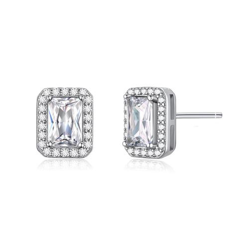 Cubic Zirkonia Micro Pave Sterling Silver Korvakorut, 925 Sterling hopea, muoti korut & Micro Pave kuutiometriä zirkonia & naiselle, 8x9.70mm, Myymät Pair