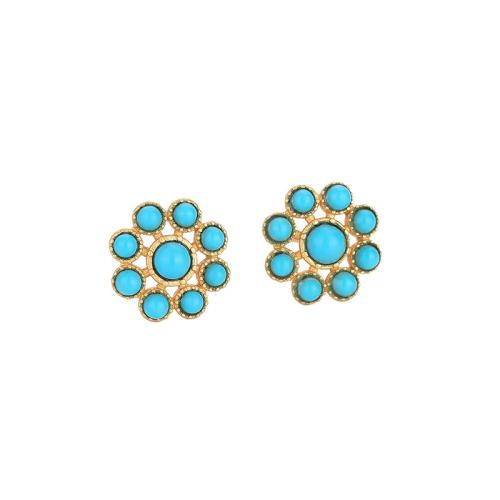 Goujon Laiton, avec turquoise synthétique, bijoux de mode & pour femme, 10x10mm, Vendu par paire