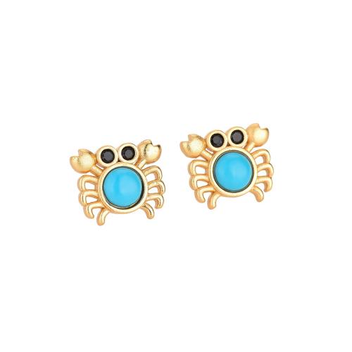 Boucles d'oreilles en laiton zircon cubique pavent, crabe, bijoux de mode & pavé de micro zircon & pour femme, 10x10mm, Vendu par paire