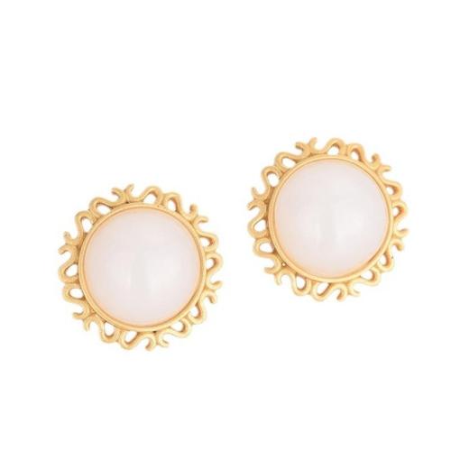 Brass Stud Earring with Jade fashion jewelry & for woman 18mm Sold By Pair