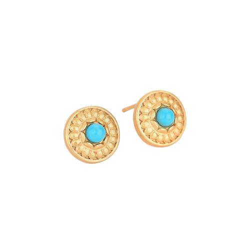 Goujon Laiton, avec turquoise synthétique, bijoux de mode & pour femme, 9x9mm, Vendu par paire