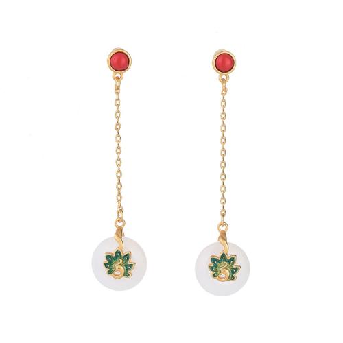 Brass Stud Earring with Jade & Agate fashion jewelry & for woman & enamel 54mm Sold By Pair