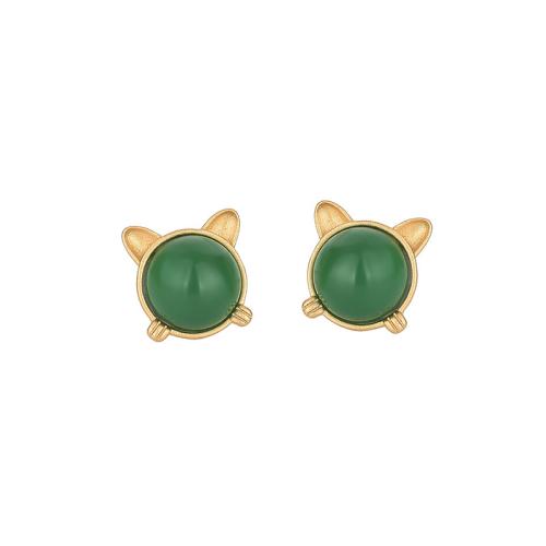 Brass Stud Earring with Jade fashion jewelry & for woman Sold By Pair