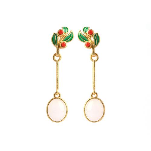 Brass Stud Earring with Jade & Agate fashion jewelry & for woman 44mm Sold By Pair