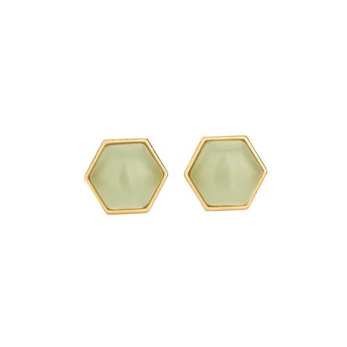 Brass Stud Earring with Jade fashion jewelry & for woman 12mm Sold By Pair