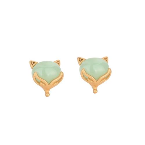 Brass Stud Earring with Jade fashion jewelry & for woman Sold By Pair