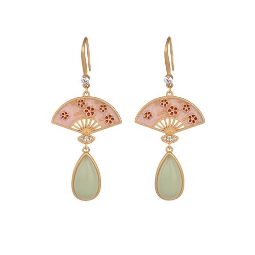 Brass Drop Earring with Jade fashion jewelry & for woman & enamel 56mm Sold By Pair