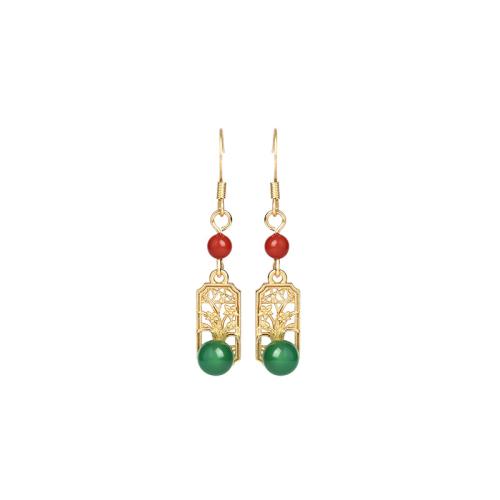 Brass Drop Earring with Jade fashion jewelry & for woman 40mm Sold By Pair