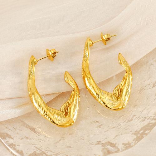 Stainless Steel Stud Earrings 304 Stainless Steel 18K gold plated fashion jewelry & for woman golden Sold By Pair