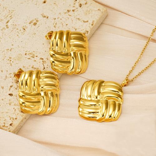 Fashion Stainless Steel Jewelry Sets Stud Earring & necklace 304 Stainless Steel 18K gold plated 2 pieces & fashion jewelry & for woman golden Length Approx 45 cm Sold By Set