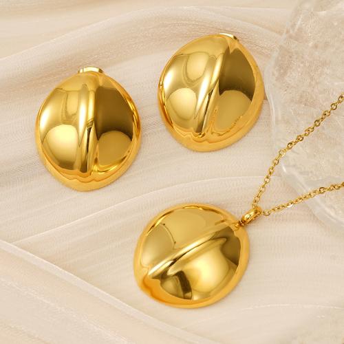 Fashion Stainless Steel Jewelry Sets Stud Earring & necklace 304 Stainless Steel 18K gold plated 2 pieces & fashion jewelry & for woman golden Length Approx 45 cm Sold By Set