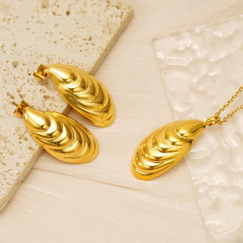 Fashion Stainless Steel Jewelry Sets Stud Earring & necklace 304 Stainless Steel 18K gold plated 2 pieces & fashion jewelry & for woman golden Length Approx 45 cm Sold By Set