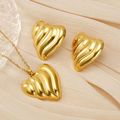 Fashion Stainless Steel Jewelry Sets Stud Earring & necklace 304 Stainless Steel Heart 18K gold plated 2 pieces & fashion jewelry & for woman golden Length Approx 45 cm Sold By Set