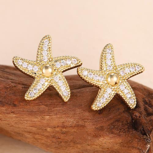 Ciúbach Zirconia Micrimhilseogra réiteodh Earring Prás, Starfish, jewelry faisin & micrea réiteach zirconia ciúbach & do bhean, órga, 14x14mm, Díolta De réir Péire