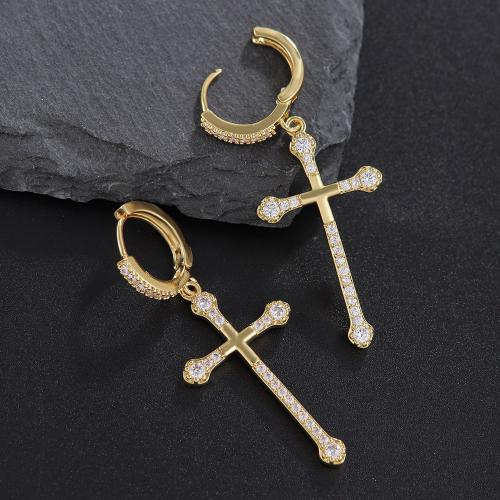 Cubic Zirconia Micro Pave Brass Earring Cross fashion jewelry & micro pave cubic zirconia & for woman golden Sold By Pair