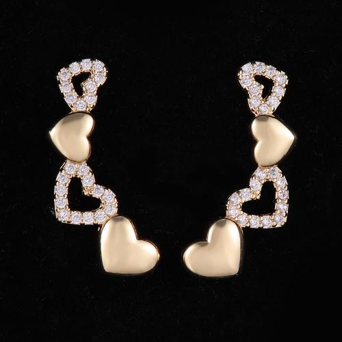 Cubic Zirconia Micro Pave Brass Earring Heart fashion jewelry & micro pave cubic zirconia & for woman golden Sold By Pair