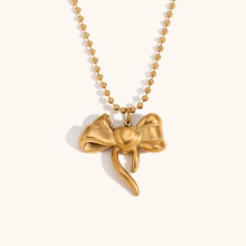 Stainless Steel Jewelry Necklace 304 Stainless Steel with 5cm extender chain Bowknot 18K gold plated fashion jewelry & for woman golden Sold Per Approx 40 cm Strand