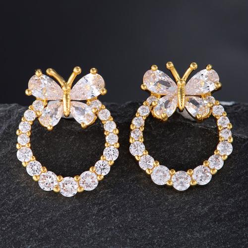 Cubic Zirconia Micro Pave Brass Earring Butterfly fashion jewelry & micro pave cubic zirconia & for woman golden Sold By Pair