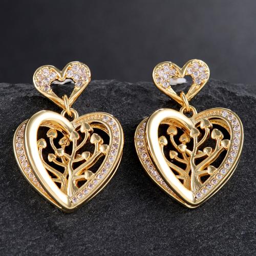 Cubic Zirconia Micro Pave Brass Earring Heart fashion jewelry & micro pave cubic zirconia & for woman golden Sold By Pair