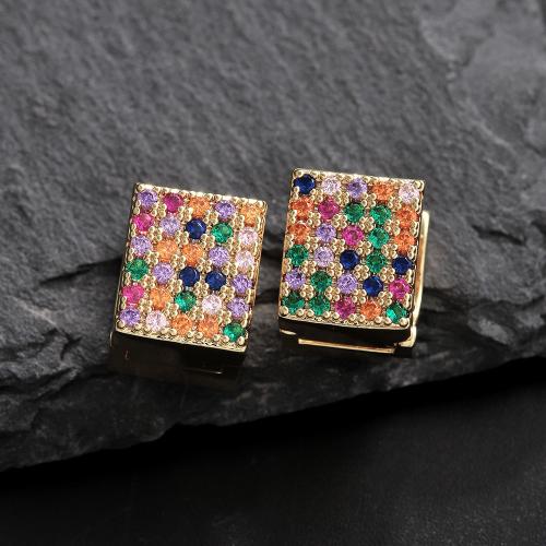 Kubické zirkonie Mikro dláždí mosazné náušnice, Mosaz, módní šperky & micro vydláždit kubické zirkony & pro ženy, zlatý, 12x10mm, Prodáno By Pair