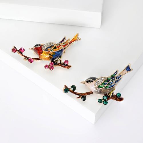 Zinc Alloy Brooches Bird for woman & enamel & with rhinestone Sold By PC