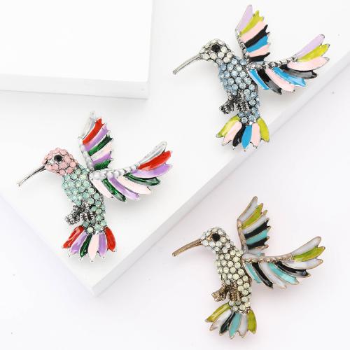 Zinc Alloy Brocher, Bird, for kvinde & emalje & med rhinestone, flere farver til valg, 45x47mm, Solgt af PC