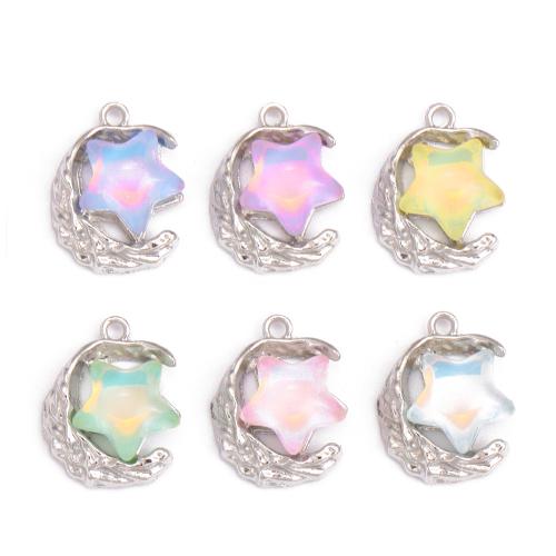 Zinc Alloy Moon Pendants with Crystal Moon and Star silver color plated DIY Random Color nickel lead & cadmium free Approx Sold By Bag