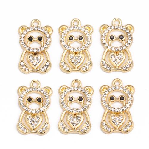 Zinc Alloy Rhinestone Pendants Bear gold color plated DIY & with rhinestone nickel lead & cadmium free Approx Sold By Bag