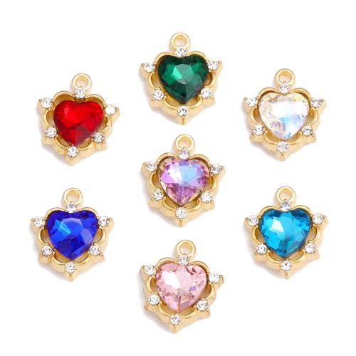 Zinc Alloy Rhinestone Pendants Heart plated DIY & with rhinestone nickel lead & cadmium free Sold By Bag