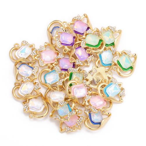 Zinc Alloy Rhinestone Pendants Heart gold color plated DIY & with rhinestone nickel lead & cadmium free Sold By Bag