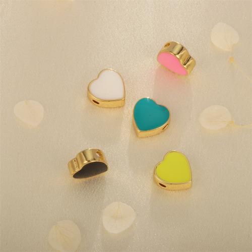 Stainless Steel Beads 304 Stainless Steel Heart gold color plated DIY & enamel & double-sided Sold By PC