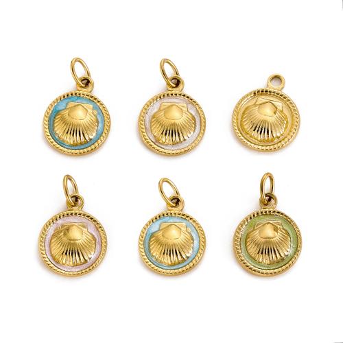 Stainless Steel Pendants 304 Stainless Steel Round gold color plated DIY & enamel Sold By PC