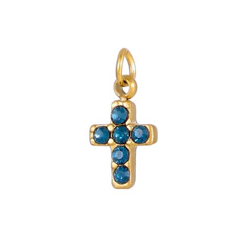 Stainless Steel Cross Pendants 304 Stainless Steel gold color plated DIY & with rhinestone Sold By PC