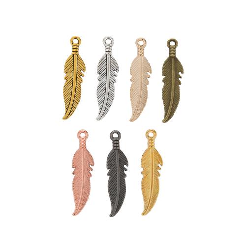 Pendentifs de Feather alliage zinc, alliage de zinc, forme de plume, Placage, DIY, plus de couleurs à choisir, protéger l'environnement, sans nickel, plomb et cadmium, 27x7x2mm, 100PC/sac, Vendu par sac