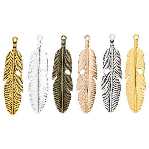 Colgantes de pluma la aleación del cinc, aleación de zinc, chapado, Bricolaje, más colores para la opción, libre de níquel, plomo & cadmio, 62x15x2.50mm, 100PCs/Bolsa, Vendido por Bolsa