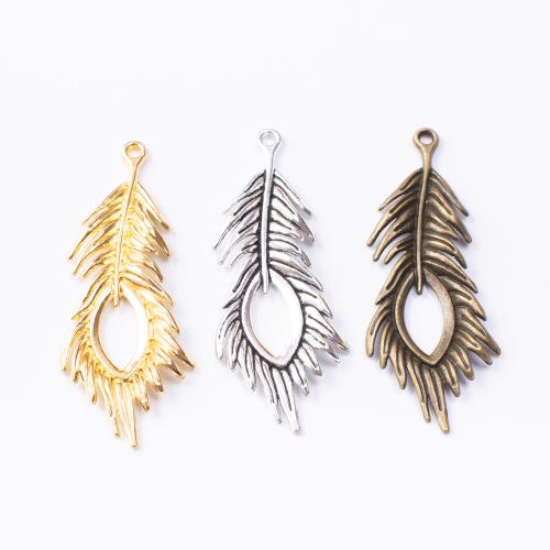 Pendentifs de Feather alliage zinc, alliage de zinc, forme de plume, Placage, DIY, plus de couleurs à choisir, protéger l'environnement, sans nickel, plomb et cadmium, 71x28mm, 100PC/sac, Vendu par sac