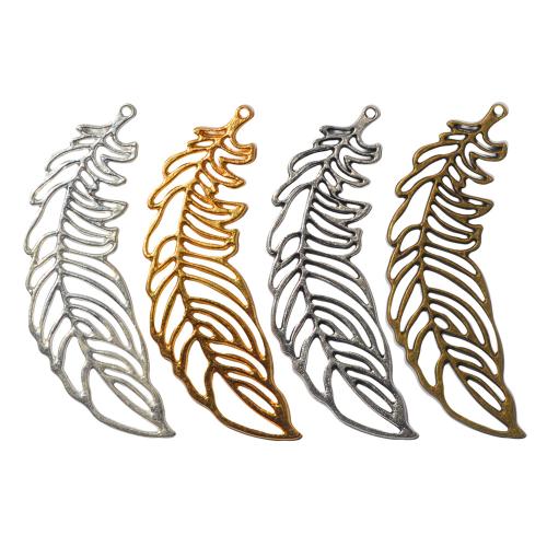 Pendentifs de Feather alliage zinc, alliage de zinc, forme de plume, Placage, DIY, plus de couleurs à choisir, protéger l'environnement, sans nickel, plomb et cadmium, 65x20x1mm, 100PC/sac, Vendu par sac