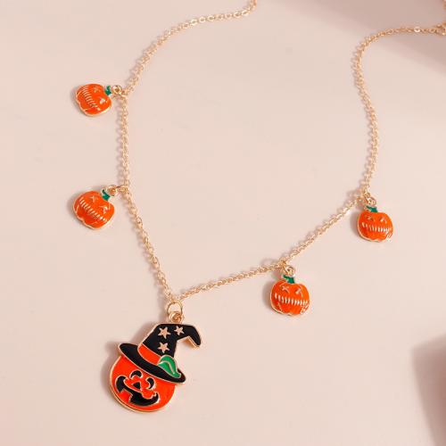 halloween Halsband, Zink Alloy, med 5cm extender kedja, guldfärg pläterade, mode smycken & emalj, gyllene, nickel, bly och kadmium gratis, Längd 37 cm, Säljs av PC