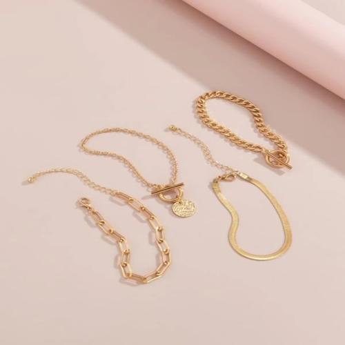 Zinc Alloy Bracelet gold color plated 4 pieces & fashion jewelry golden nickel lead & cadmium free Sold By Set