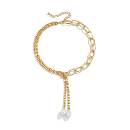 Zinc Alloy Jewelry Necklace with Plastic Pearl & Iron with 7cm extender chain plated fashion jewelry nickel lead & cadmium free Length 45 cm Sold By PC