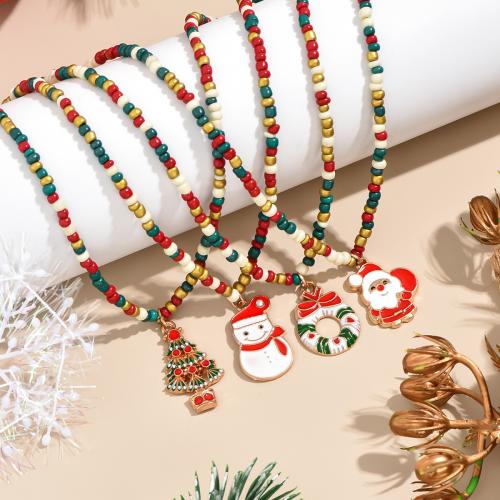 Christmas Necklaces Seedbead with Zinc Alloy fashion jewelry & enamel nickel lead & cadmium free Sold By PC