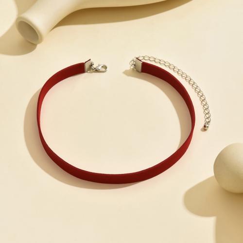 Collar Necklace Velveteen with Zinc Alloy with 10cm extender chain fashion jewelry red Length 32 cm Sold By PC