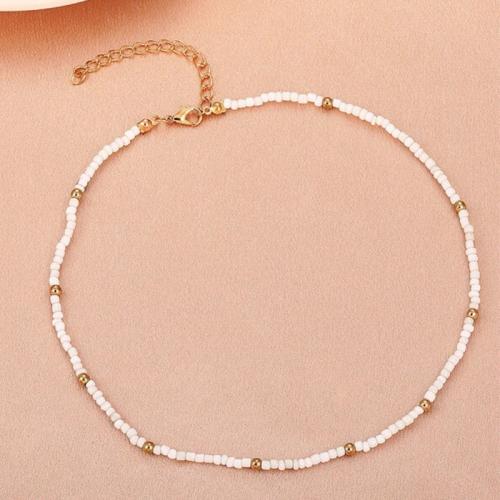 Glass Seed Beads Ketting, Seedbead, met Zinc Alloy, met 5cm extender keten, mode sieraden, wit, Lengte 40.5 cm, Verkocht door PC