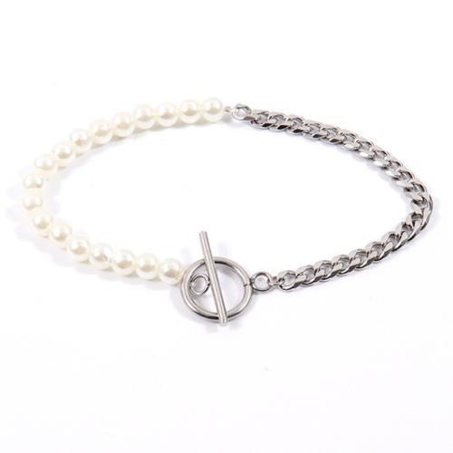 Zinklegering armbandkettingen, Zinc Alloy, met Plastic Pearl, plated, mode sieraden & verschillende ontwerpen voor de keuze, meer kleuren voor de keuze, nikkel, lood en cadmium vrij, Lengte 16 cm, Verkocht door PC