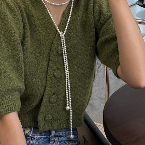 Collier de perles en plastique, perle de plastique, avec laiton, bijoux de mode, plus de couleurs à choisir, Longueur 130 cm, Vendu par PC